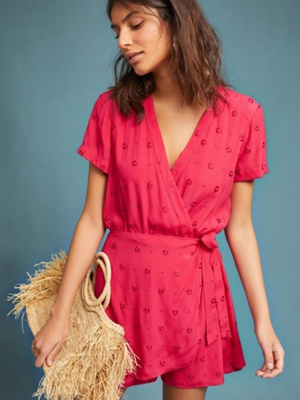 Anthropologie Greenbrier Embroidered Romper in Magenta Size Small